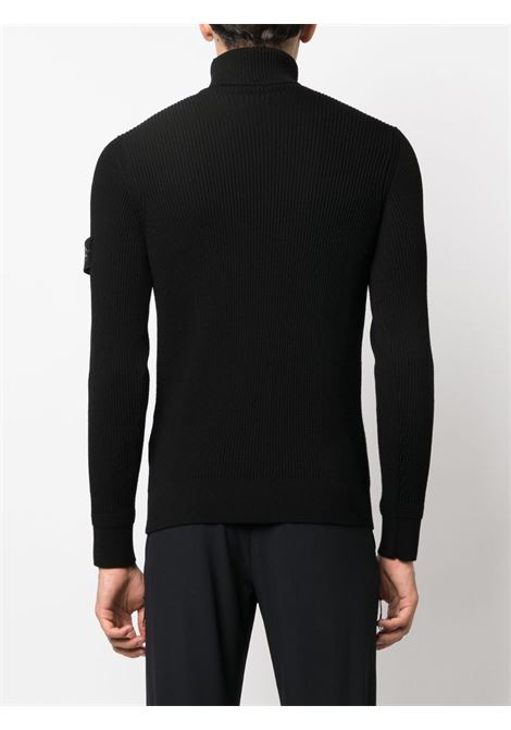 maglione collo alto in lana nera con lavorazione a maglia STONE ISLAND | 7915552C2A0029